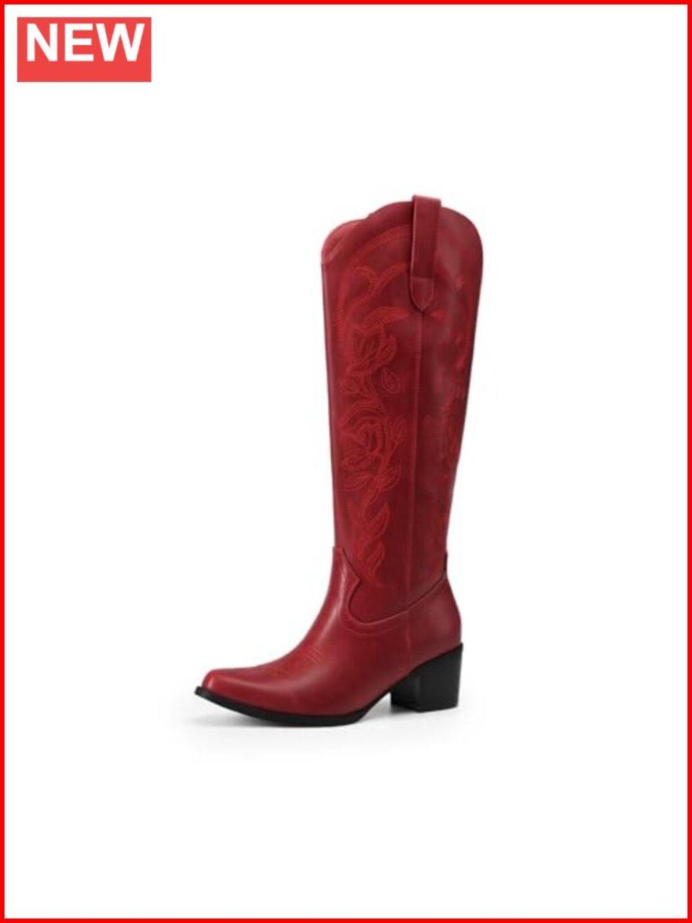 Knee High Cowboy Boots Square Toe Faux Leather Western